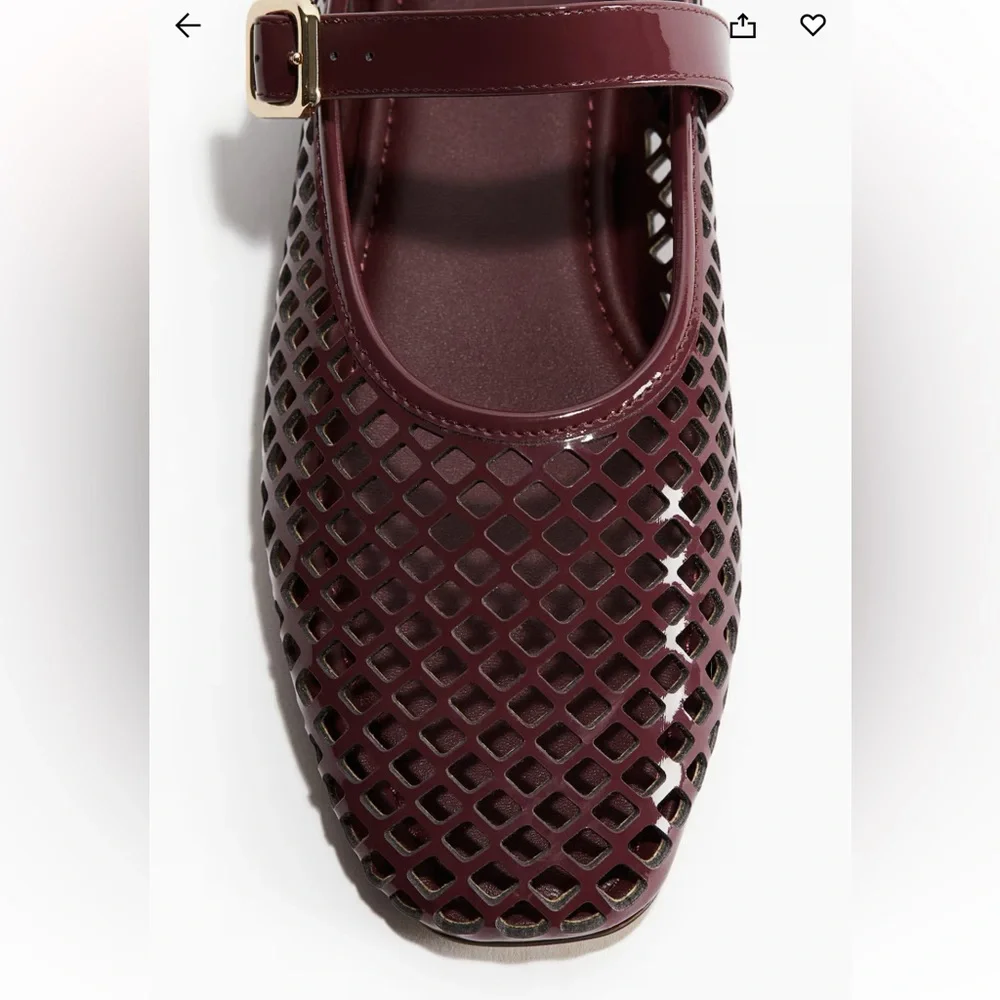 H&M Perforated Mary Jane Ballet Flats - Burgundy - Size 9 - Picture 3 of 6
